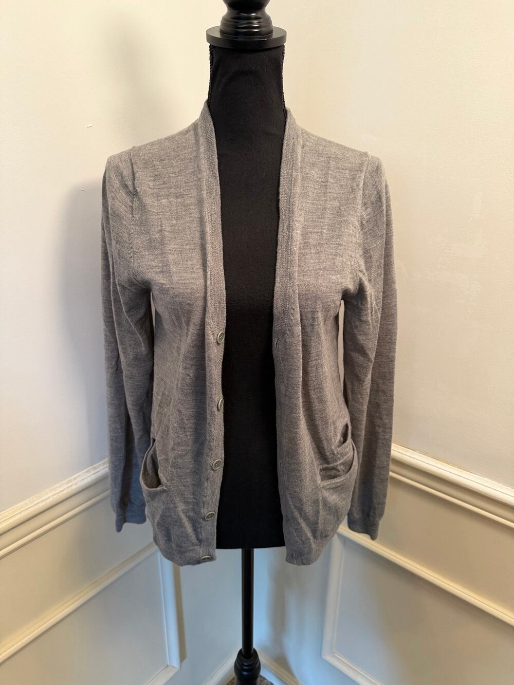 Zadig & Voltaire Grey 100% Merino Wool Cardigan Embellished Skull Back Pockets